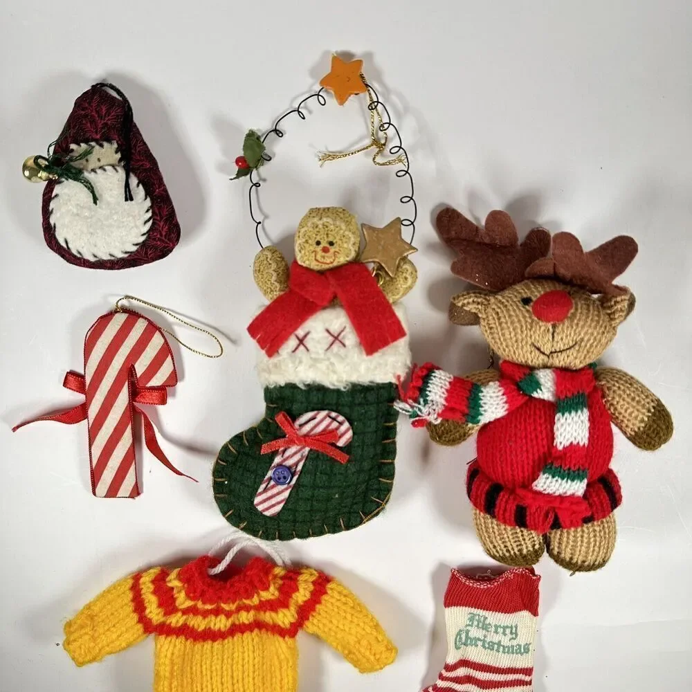Vintage Christmas Tree Ornaments‎ Mixed Felt Plush Yarn Lot Stocking Gingerbread